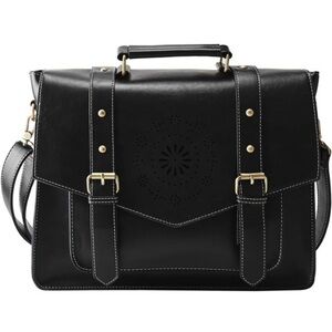 Esecosusi Black Leather Messenger Bag Briefcase Top Handle Crossbody Bag Bookbag